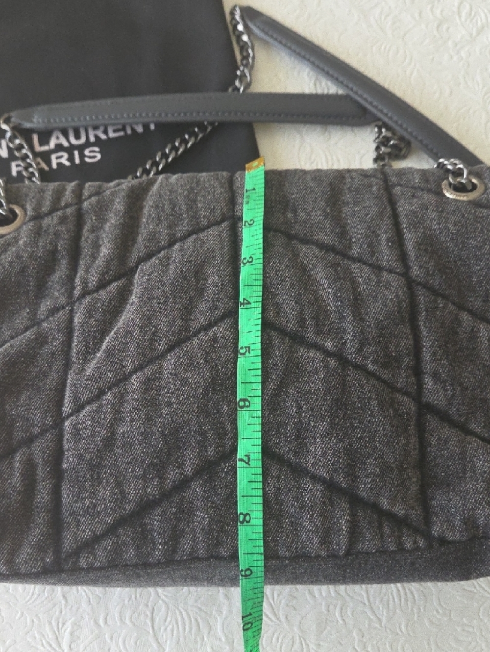 NWOT Saint Laurent Quilted Charcoal Envelope Chain Shoulder Bag - Picture 9 of 11